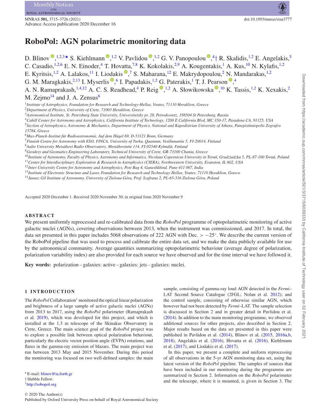 Robopol: AGN Polarimetric Monitoring Data