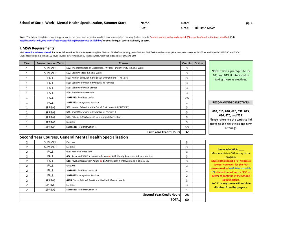 Second Year Courses, General Mental Health Specialization