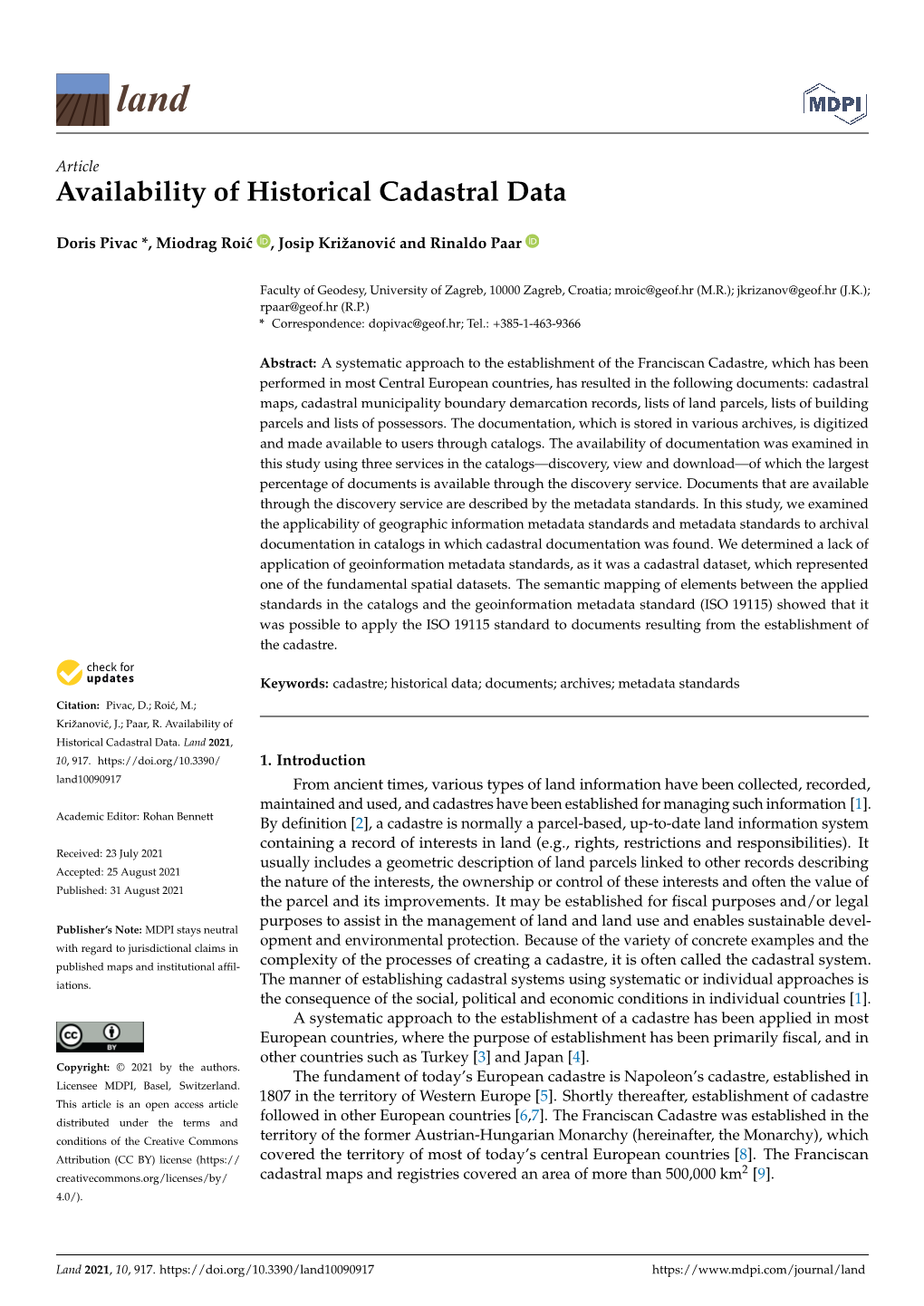 Availability of Historical Cadastral Data