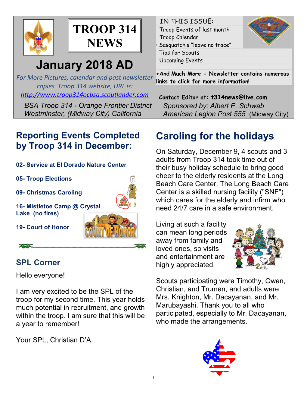 January 2018 AD TROOP 314 NEWS