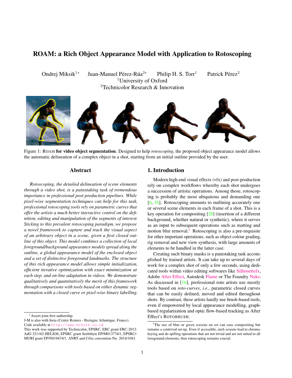 ROAM: a Rich Object Appearance Model with Application to Rotoscoping