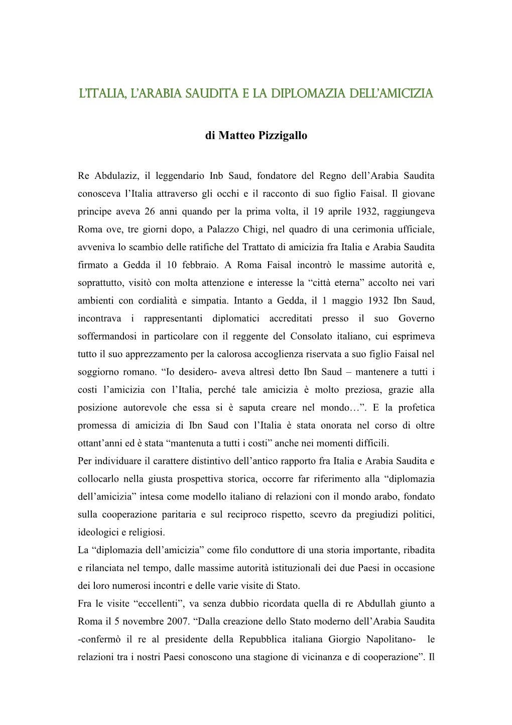 Diplomazia Dell'amicizia (Pizzigallo)