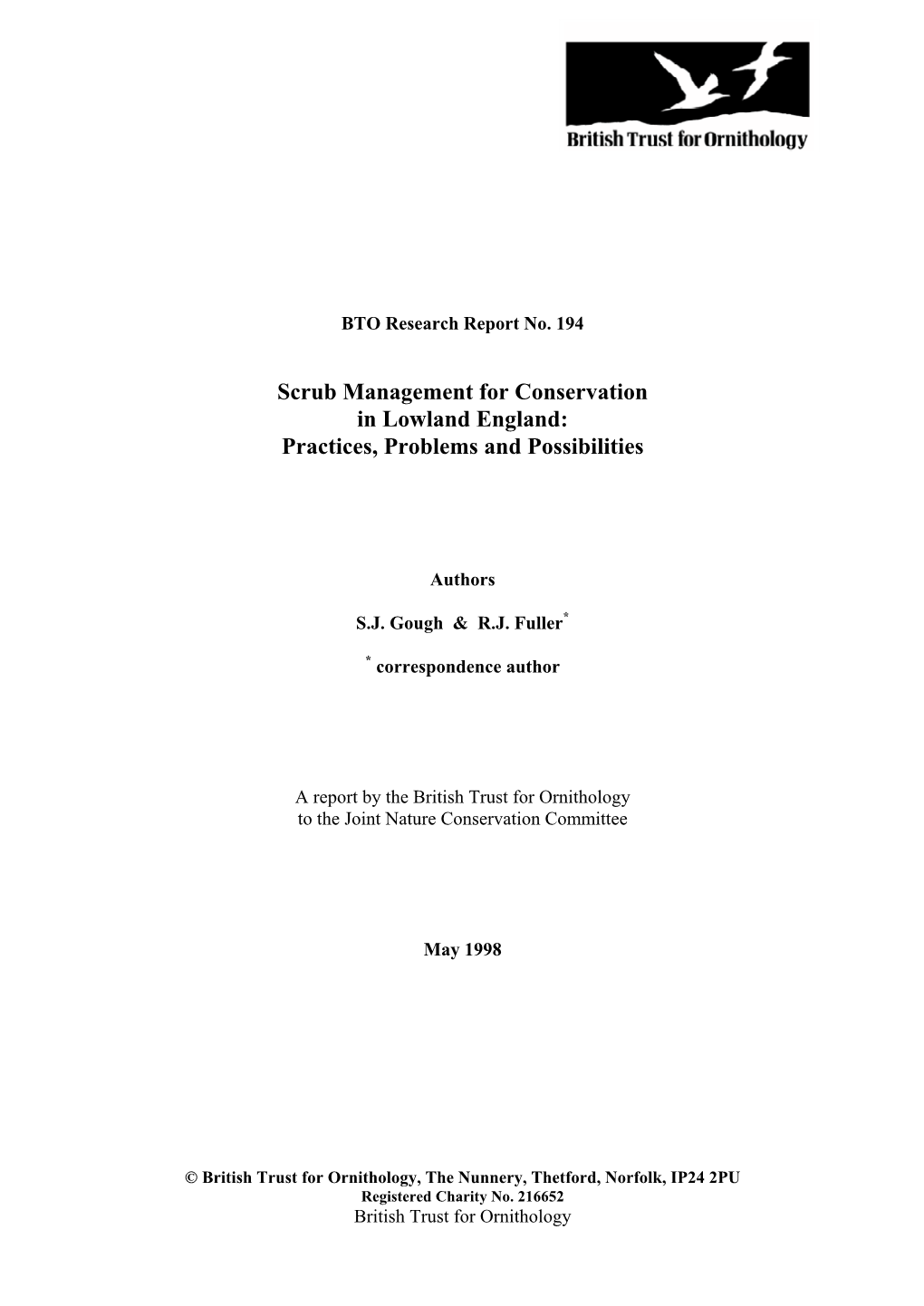 Scrub Management for Conservation in Lowland England: Practices, Problems and Possibilities