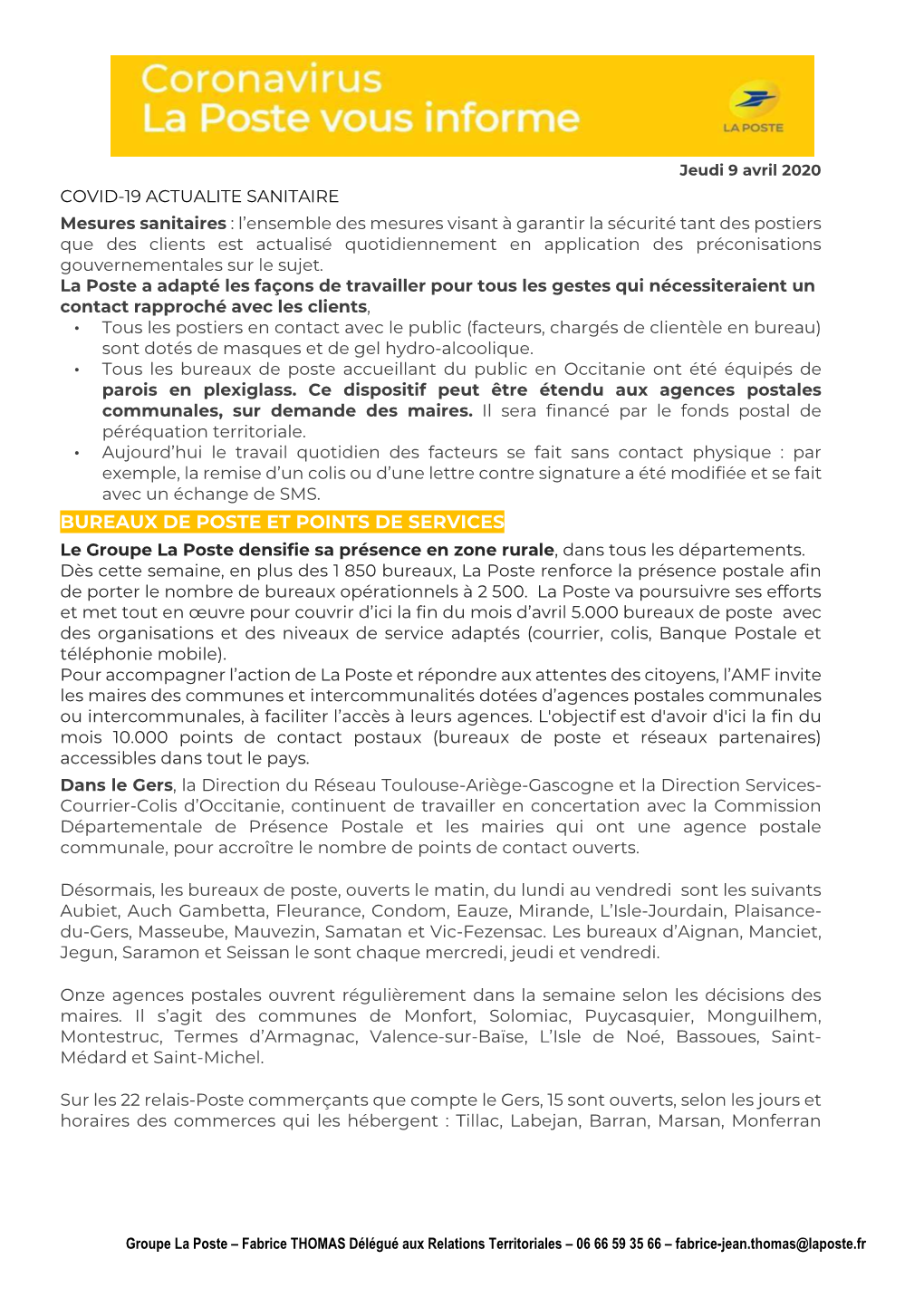 2020-04-09 Informations Maires32 Laposte