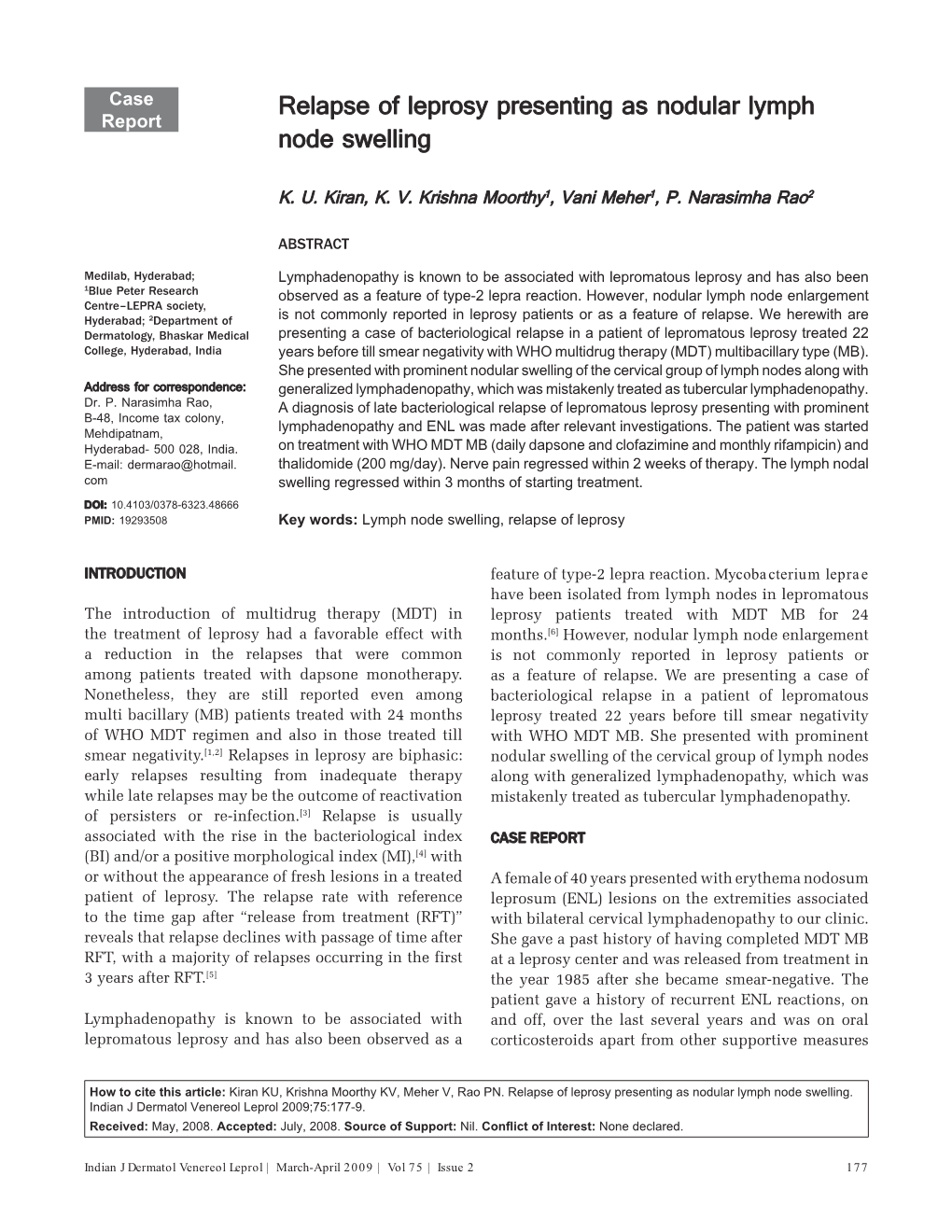 Relapse of Leprosy Presenting As Nodular Lymph Node Swelling