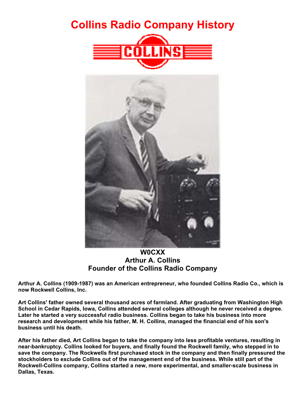 Collins Radio Company History