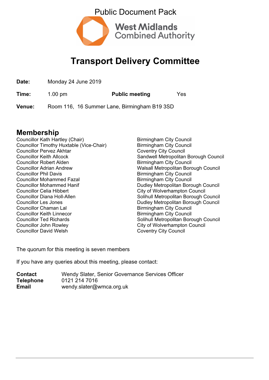 (Public Pack)Agenda Document for Transport Delivery Committee, 24