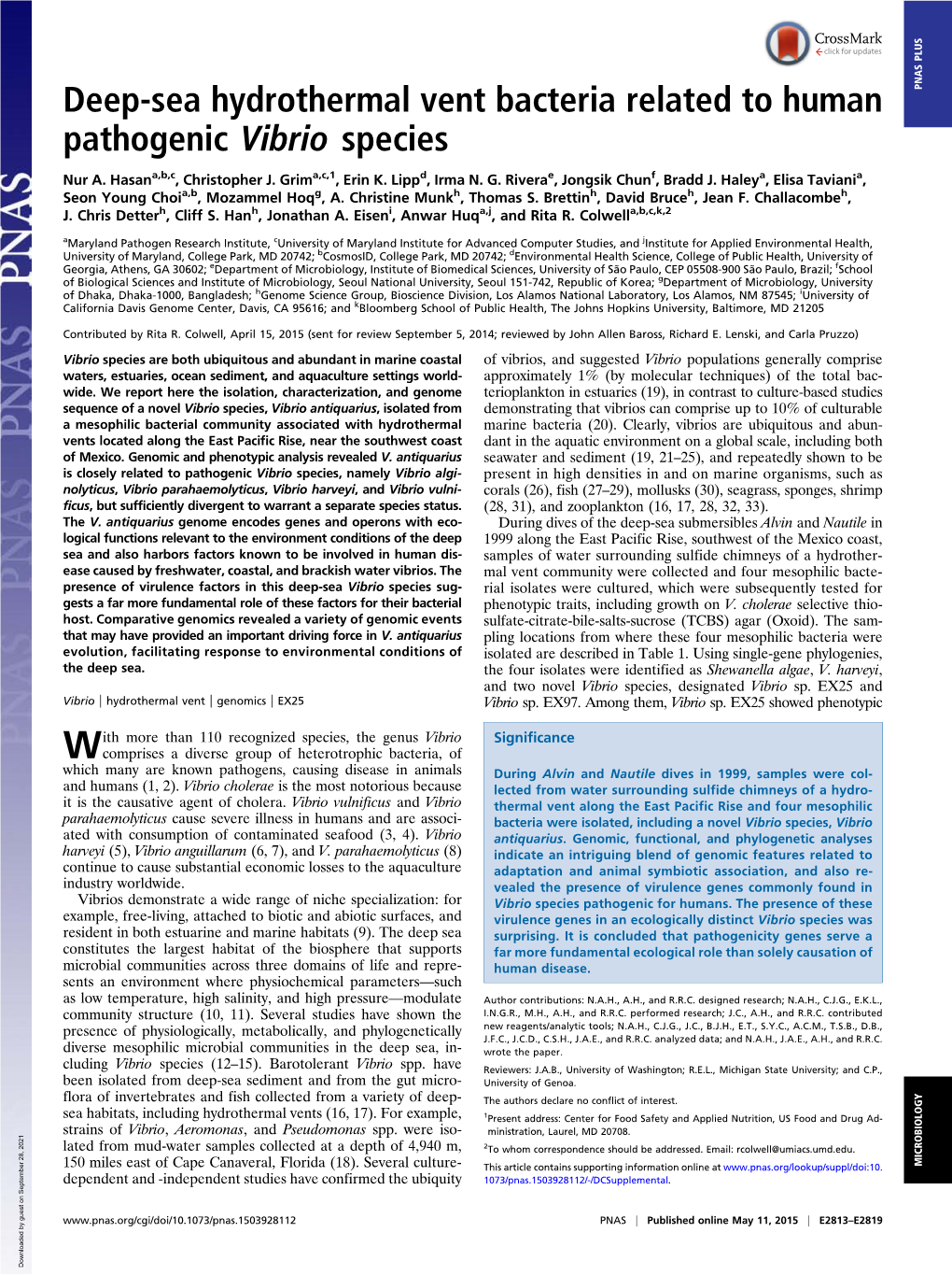 Deep-Sea Hydrothermal Vent Bacteria Related to Human Pathogenic Vibrio