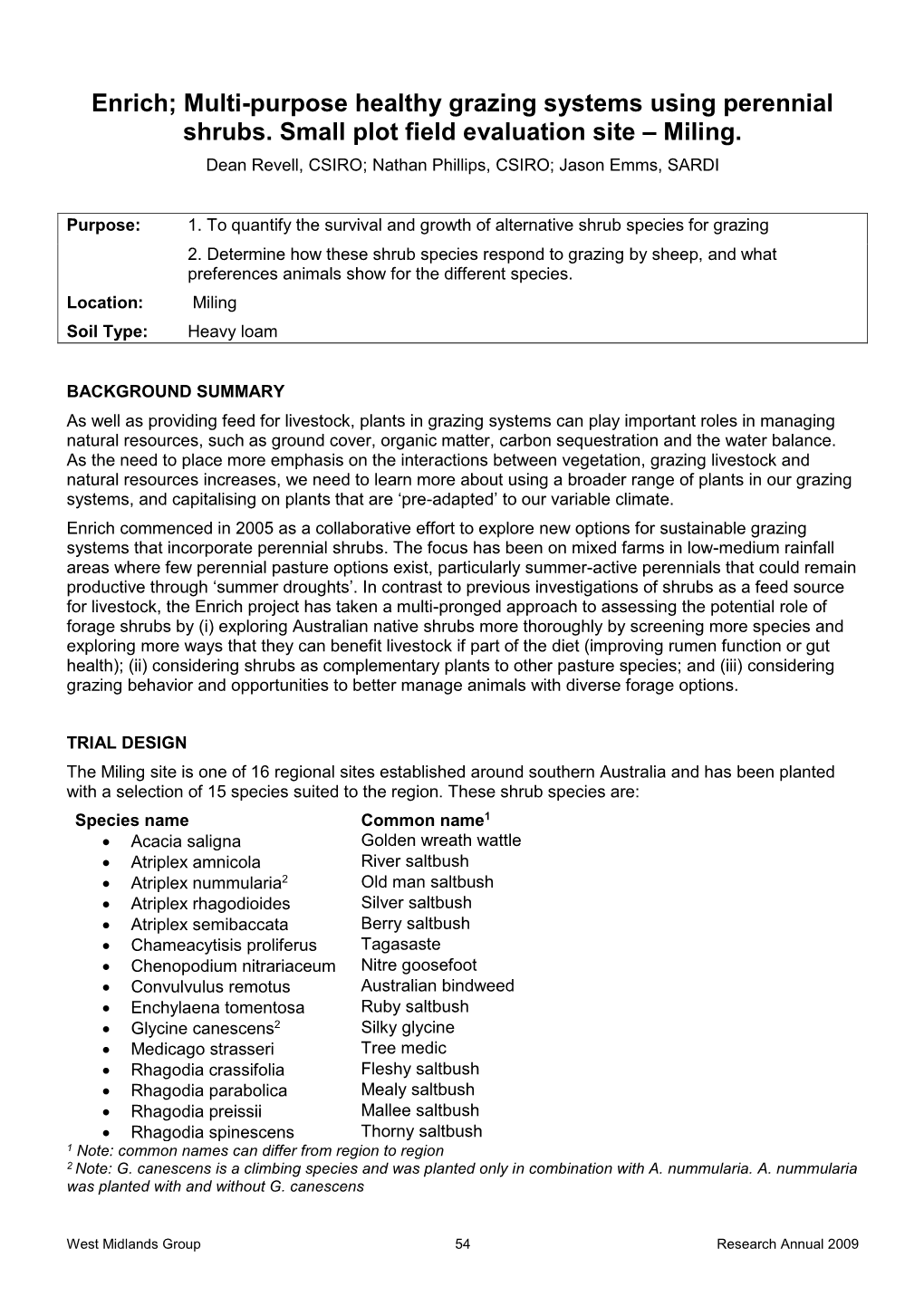 Enrich; Multi-Purpose Healthy Grazing Systems Using Perennial Shrubs