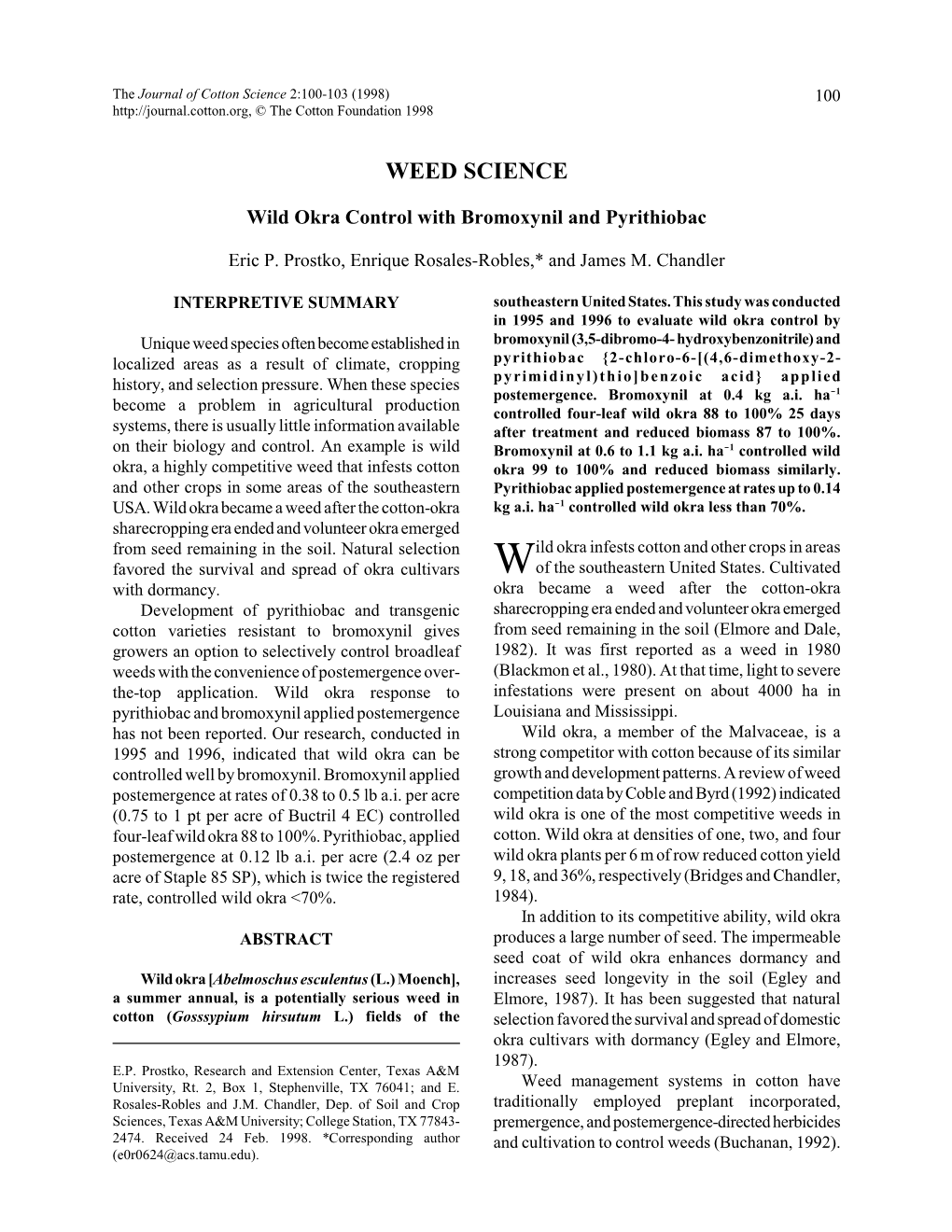 Wild Okra Control with Bromoxynil and Pyrithiobac