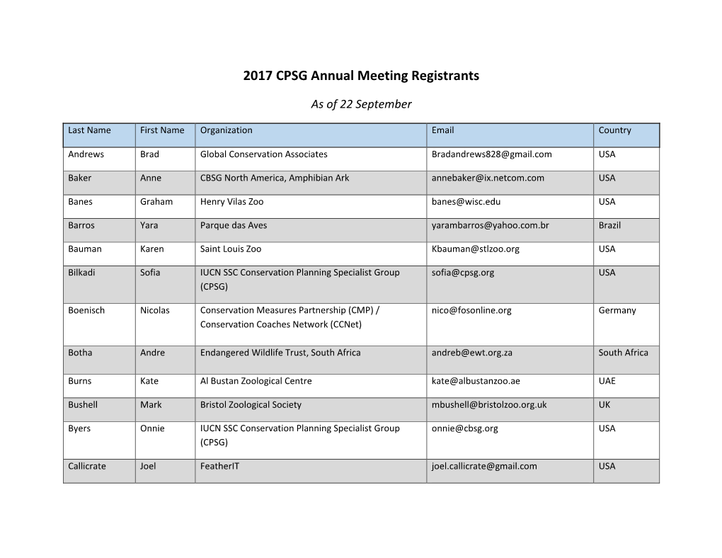 2017 CPSG Annual Meeting Registrants