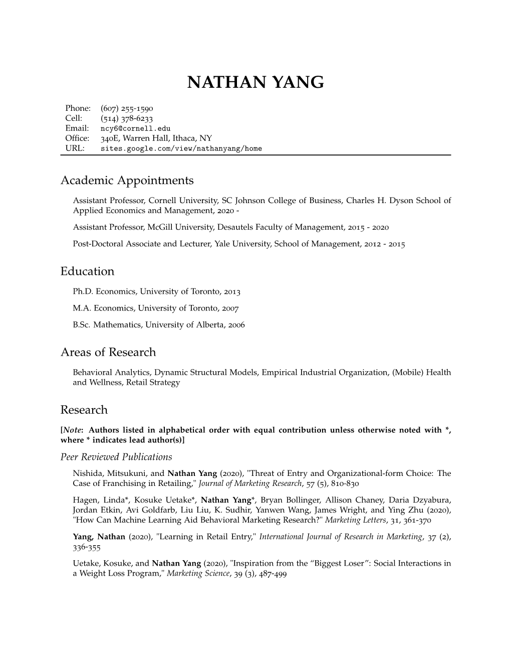 NATHAN YANG: Curriculum Vitae