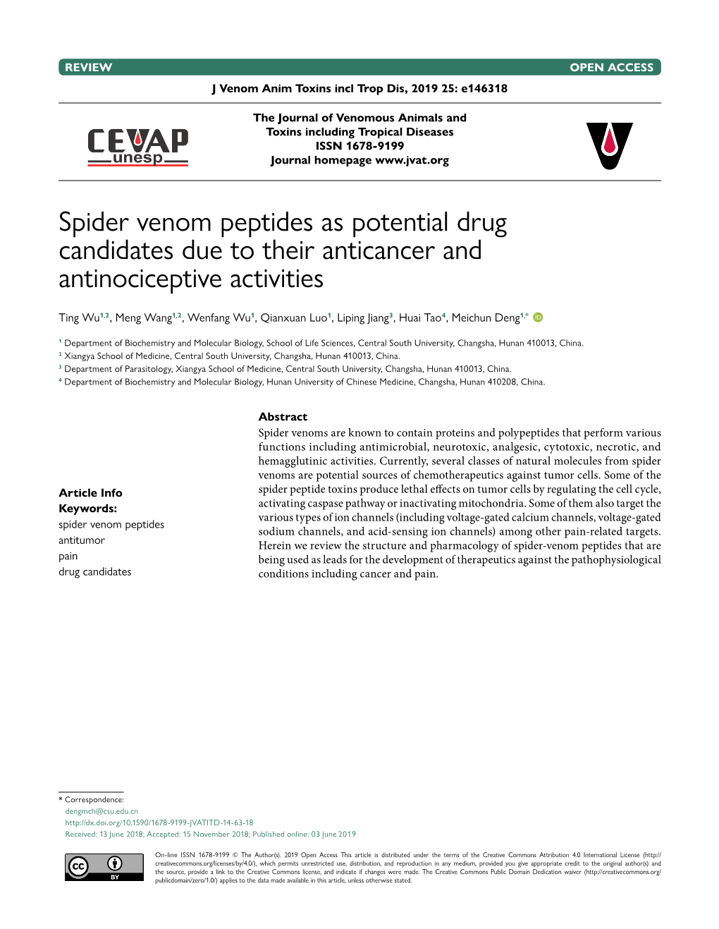 J Venom Anim Toxins Incl Trop Dis, 2019 25: E146318