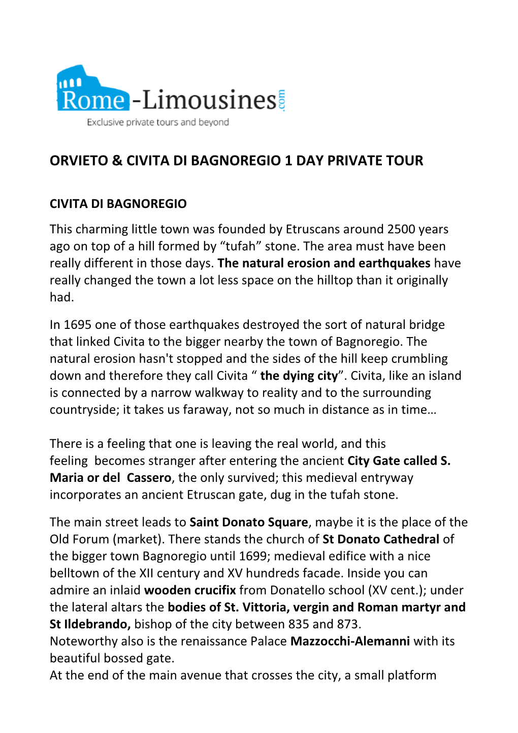 Orvieto & Civita Di Bagnoregio 1 Day Private Tour