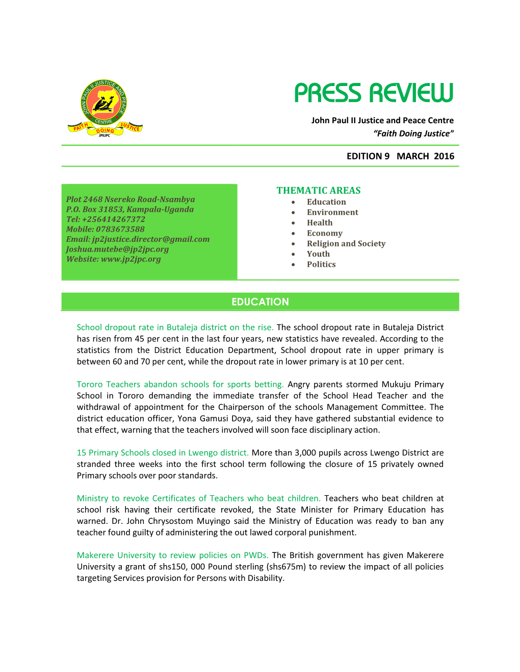 Press Review March 2016, Edition 9
