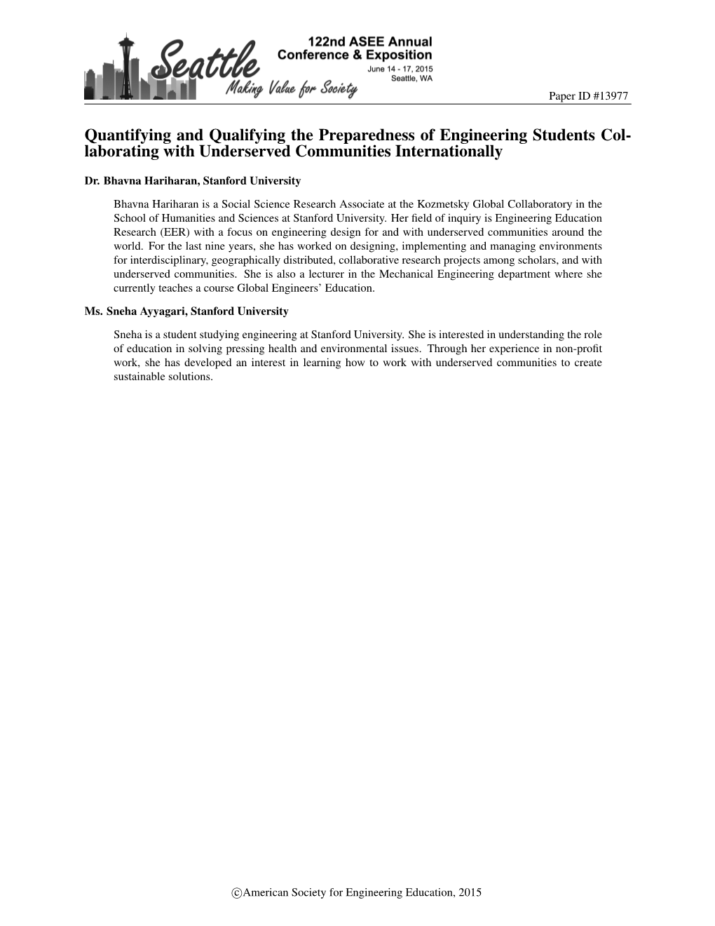 Quantifying and Qualifying the Preparedness of Engineering Students Col- Laborating with Underserved Communities Internationally