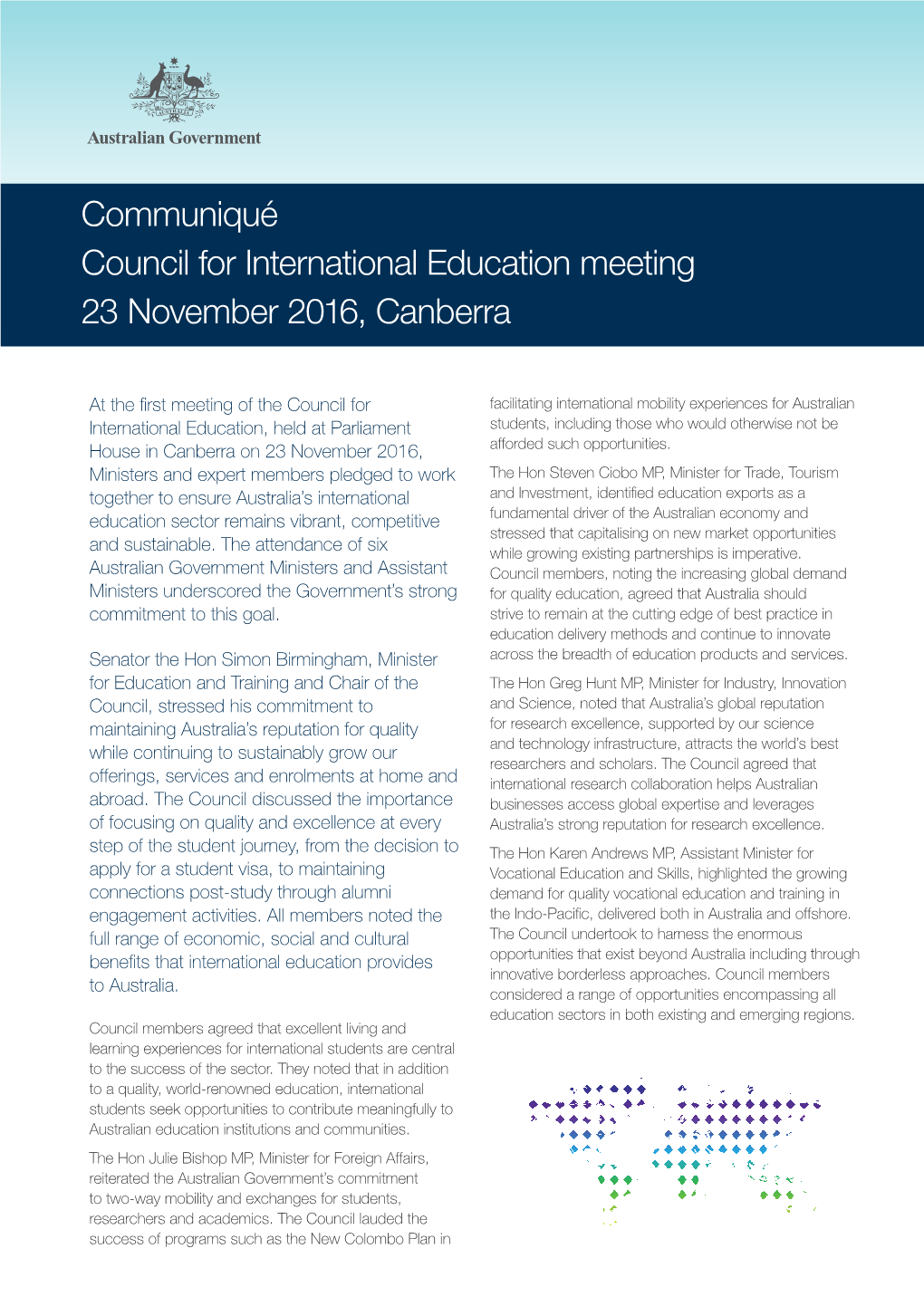 Communiqué Council for International Education Meeting 23 November 2016, Canberra