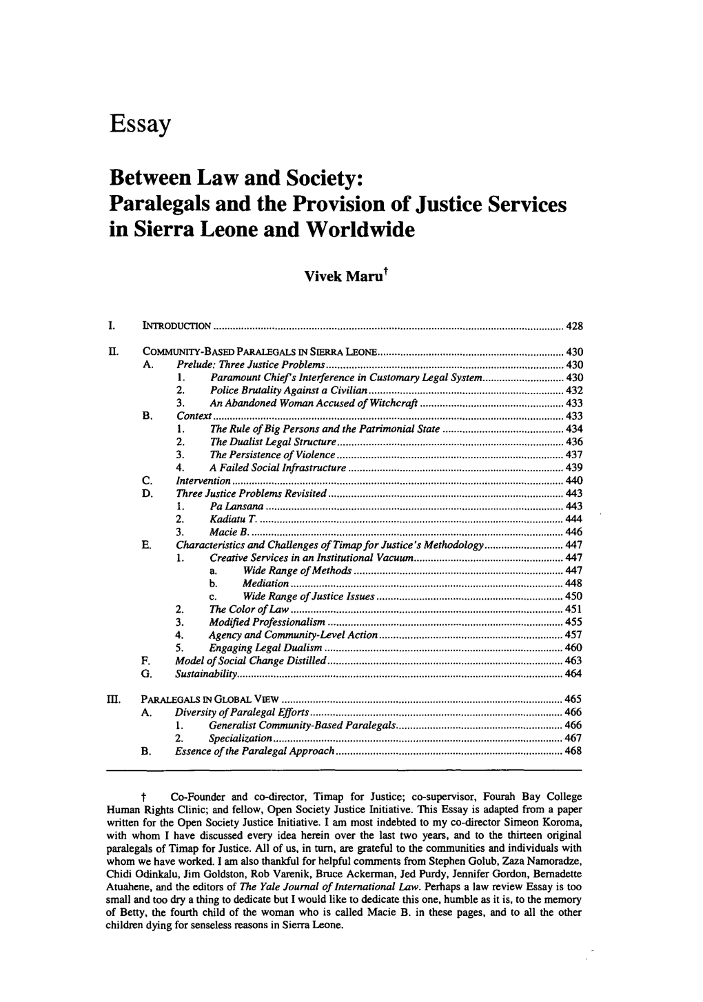 Between Law and Society: Paralegals and the Provision of Justice Services in Sierra Leone and Worldwide