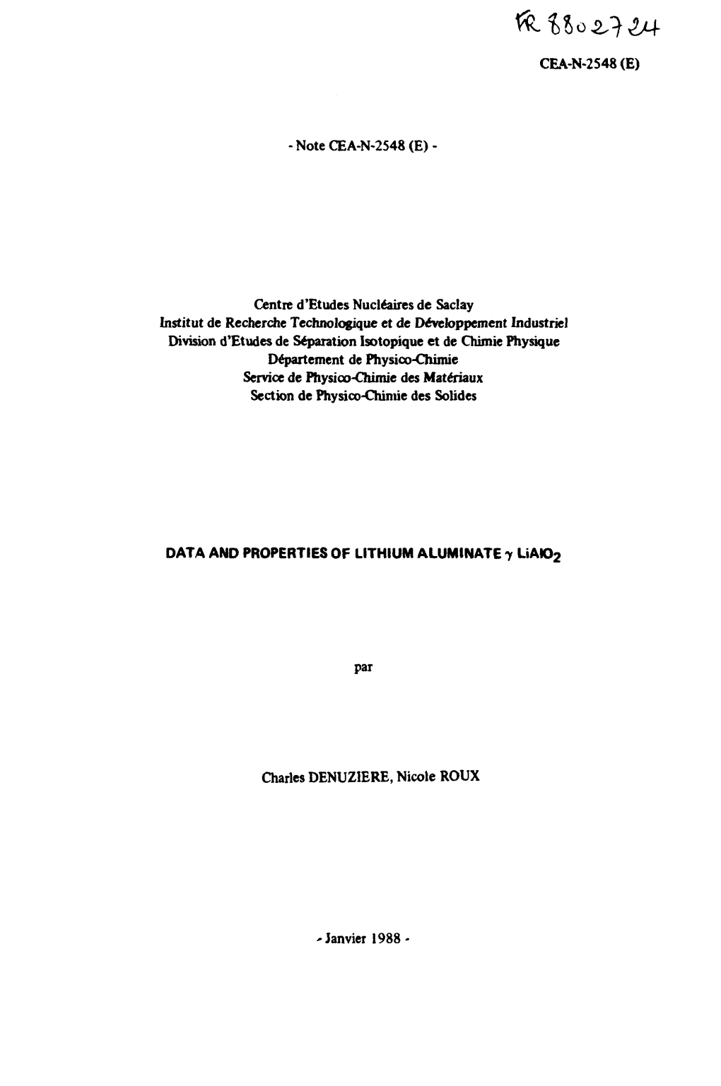 Data and Properties of Lithium Aluminate Γ Lialo 2