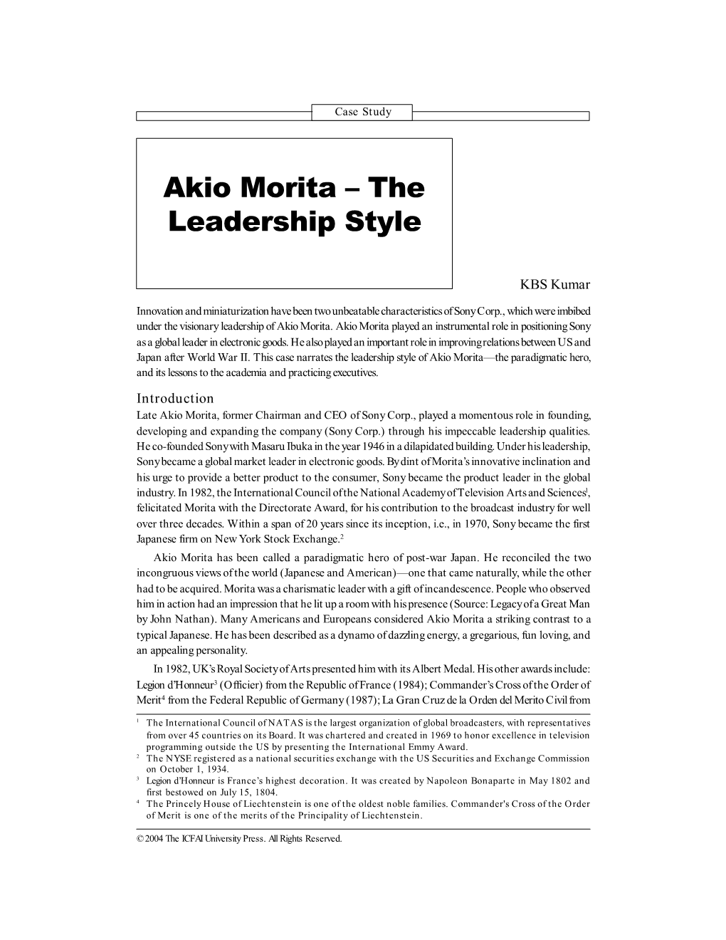 Akio Morita – the Leadership Style