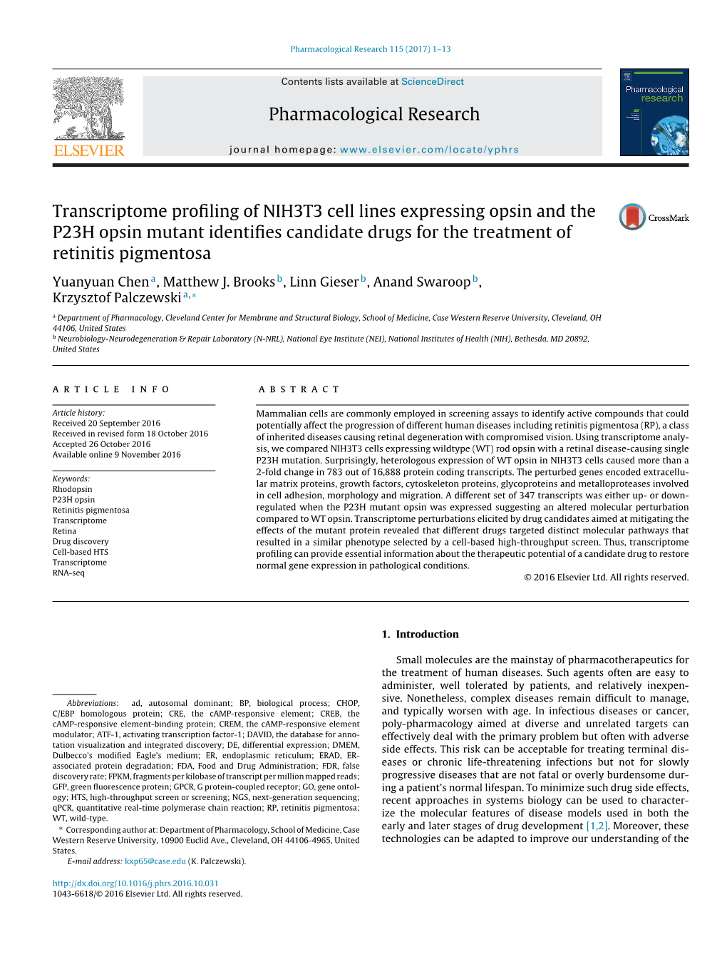 Transcriptome Profiling of NIH3T3 Cell Lines Expressing Opsin and The