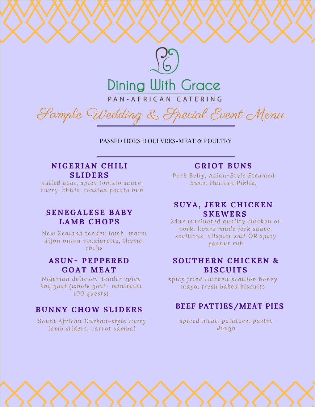 Dining with Grace Wedding Brochure