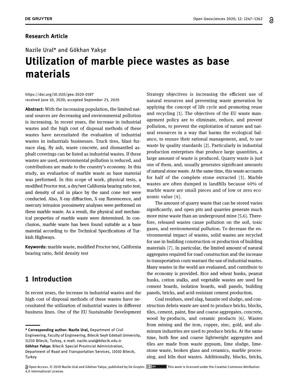 Utilization of Marble Piece Wastes As Base Materials
