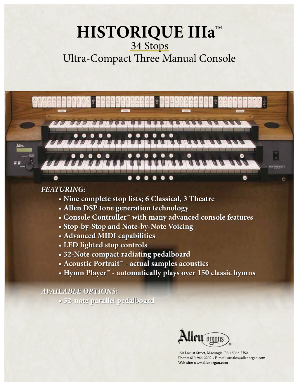 HISTORIQUE Iiiatm 34 Stops Ultra-Compact Three Manual Console