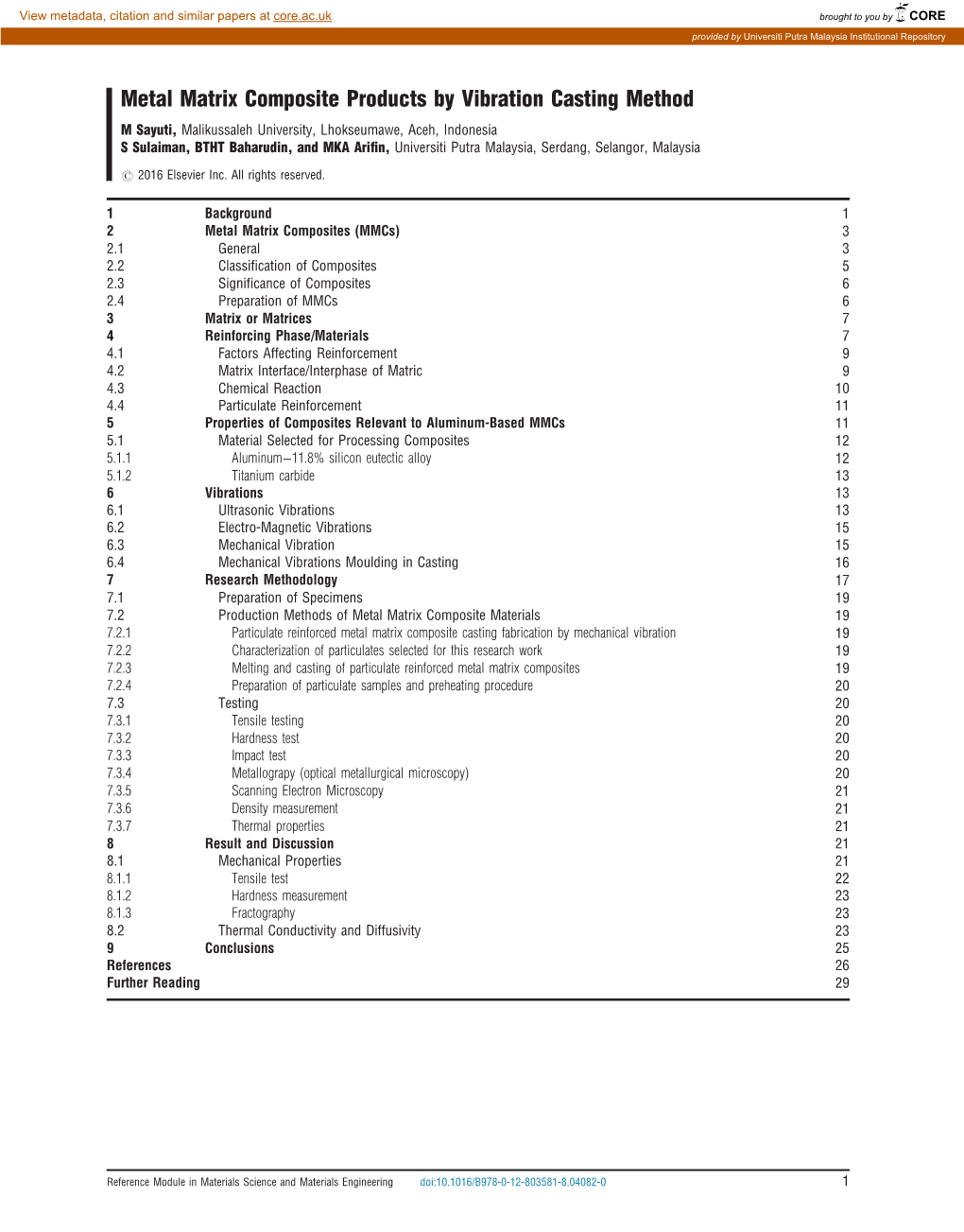 Metal Matrix Composite Products by Vibration Casting Method