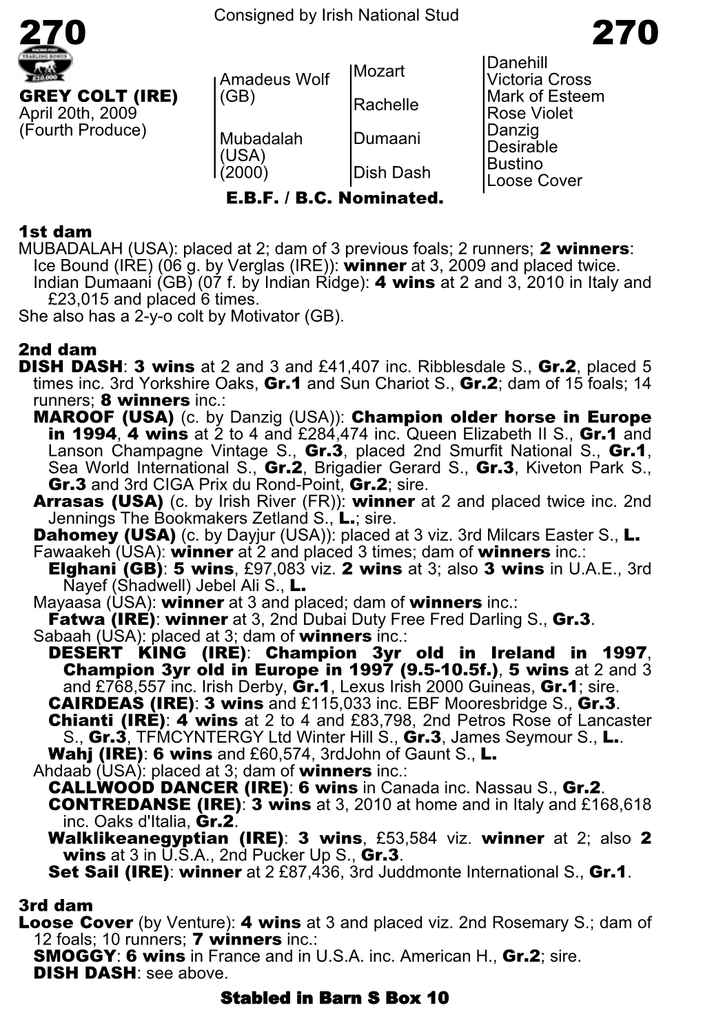 Consigned by Irish National Stud Mozart Danehill Victoria Cross