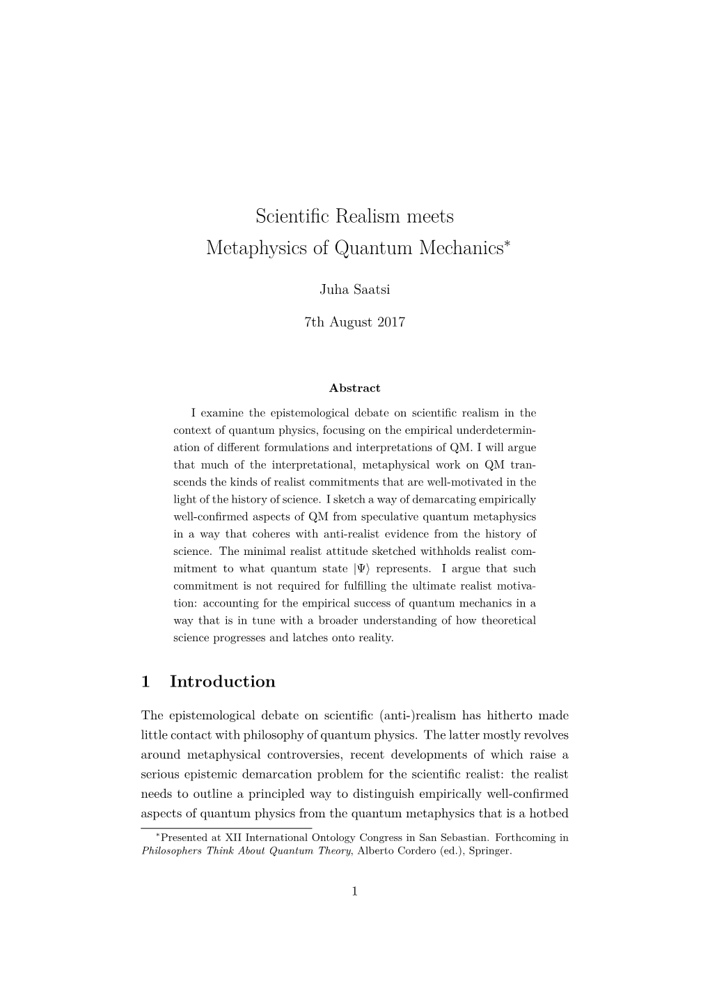 Scientific Realism Meets Metaphysics of Quantum Mechanics