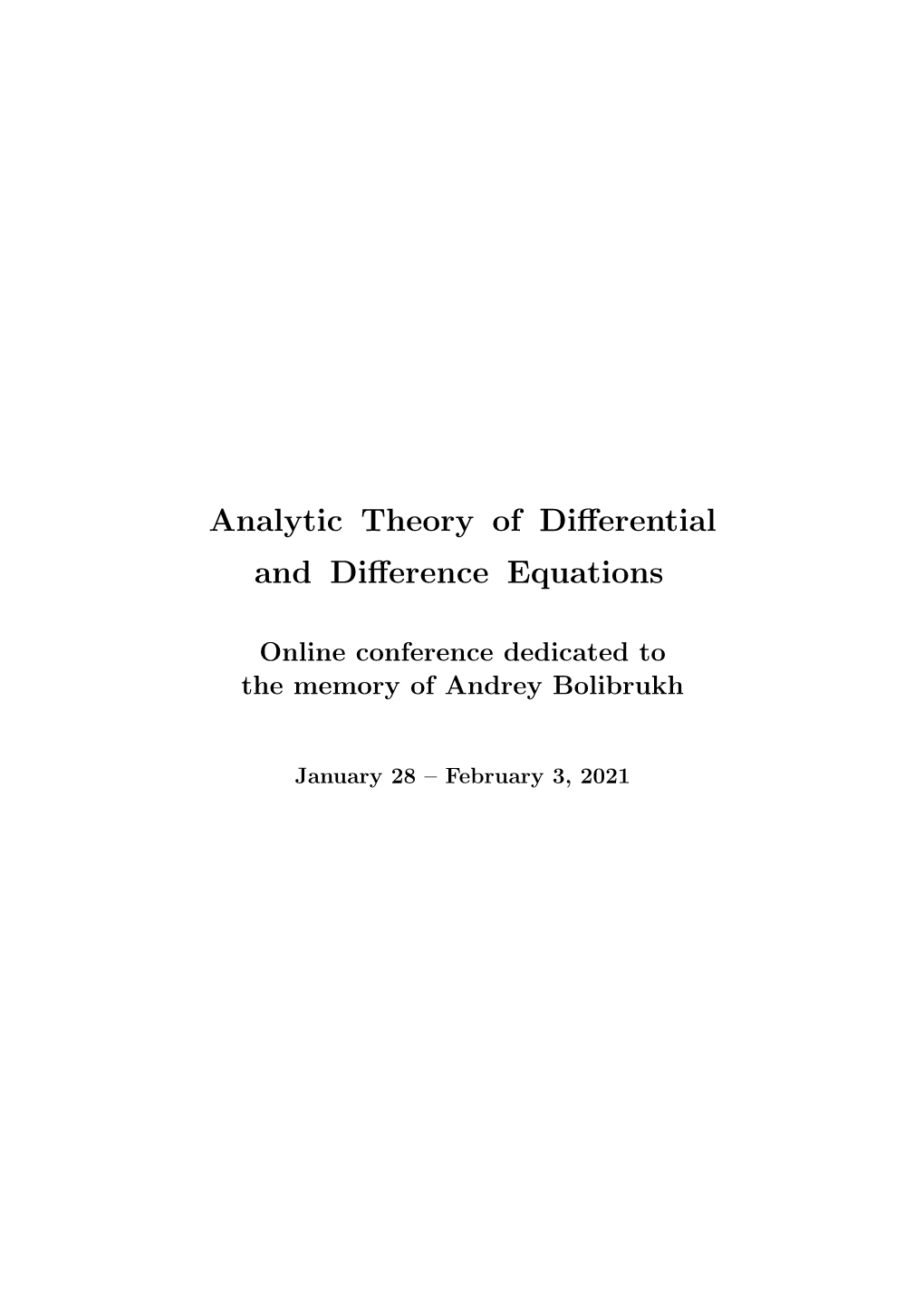 Analytic Theory of Differential and Difference Equations