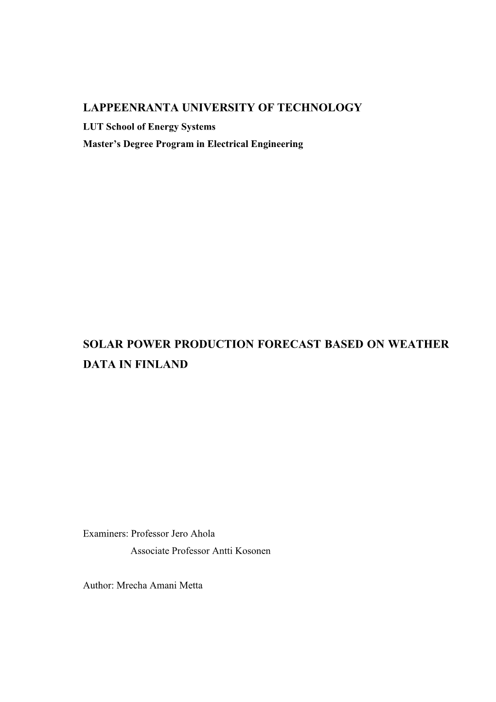 Lappeenranta University of Technology Solar Power