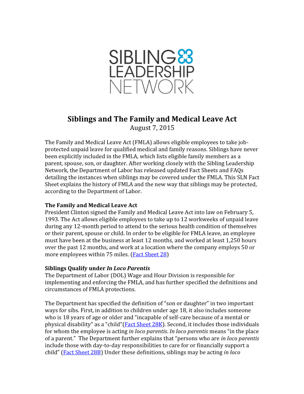 Siblings and the Family and Medical Leave Act August 7, 2015