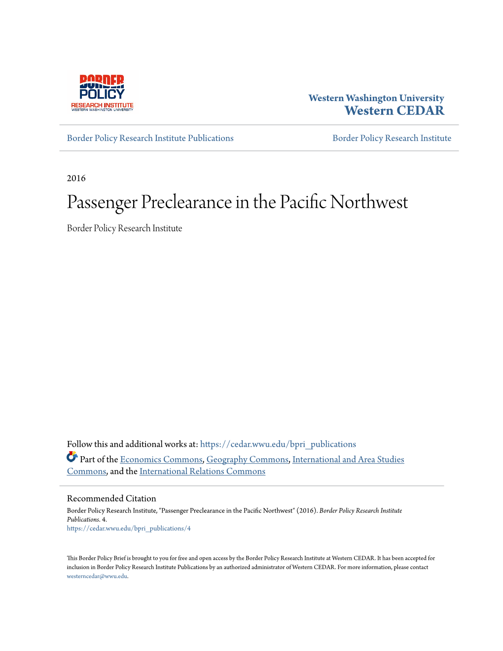 Passenger Preclearance in the Pacific Northwest