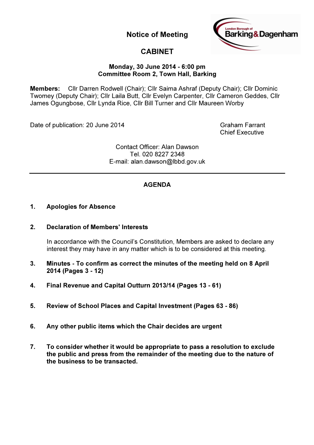Notice of Meeting CABINET