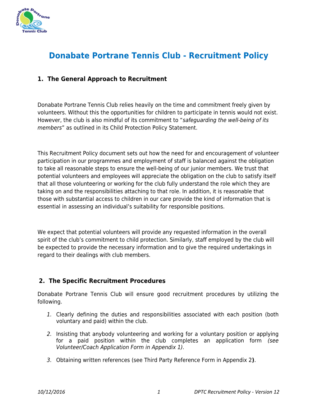 Donabate Portrane Tennis Club Child Protection Policy