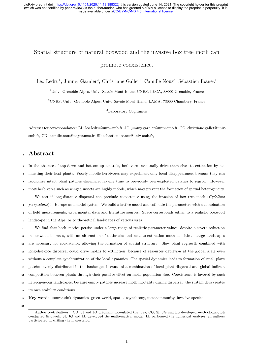 Spatial Structure of Natural Boxwood and the Invasive Box Tree Moth Can Promote Coexistence