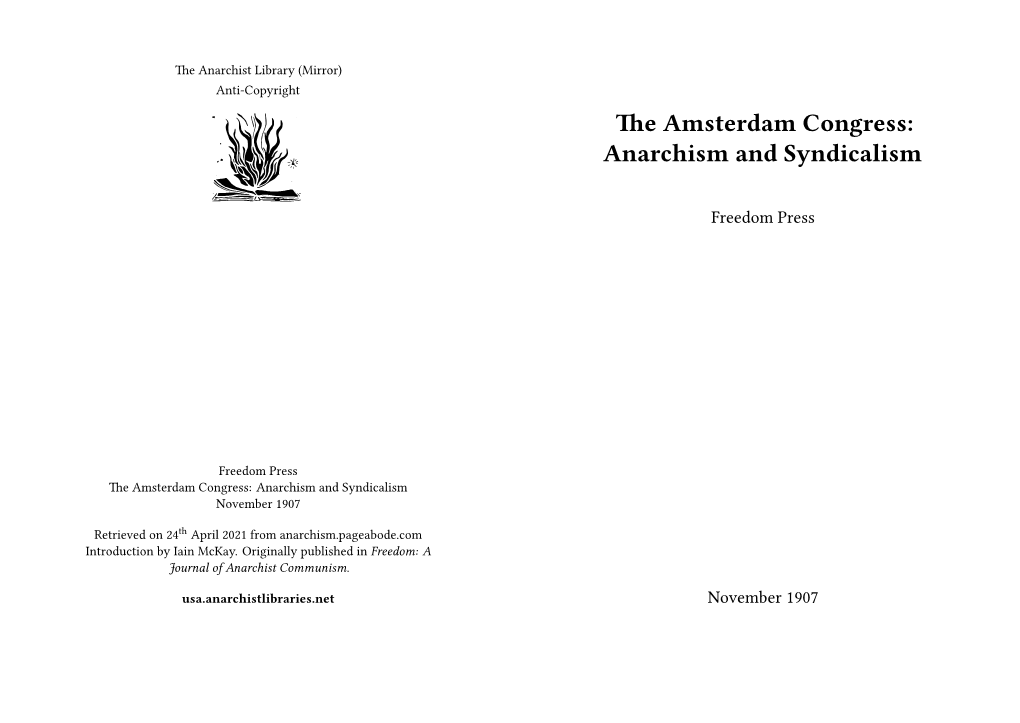 Amsterdam Congress: Anarchism and Syndicalism