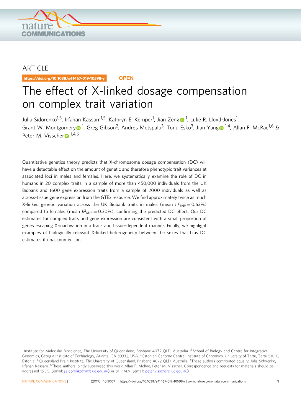 The Effect of X-Linked Dosage Compensation on Complex Trait Variation