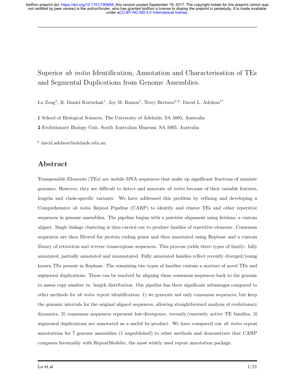 Superior Ab Initio Identification, Annotation and Characterisation of Tes and Segmental Duplications from Genome Assemblies