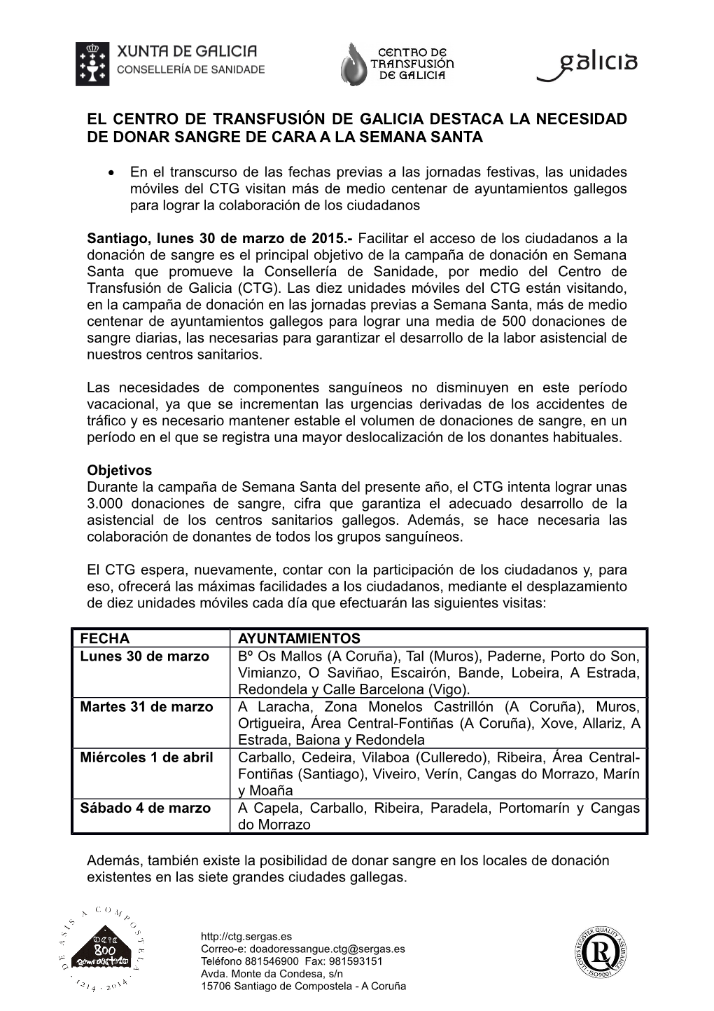 El Centro De Transfusión De Galicia Destaca La Necesidad De Donar Sangre De Cara a La Semana Santa