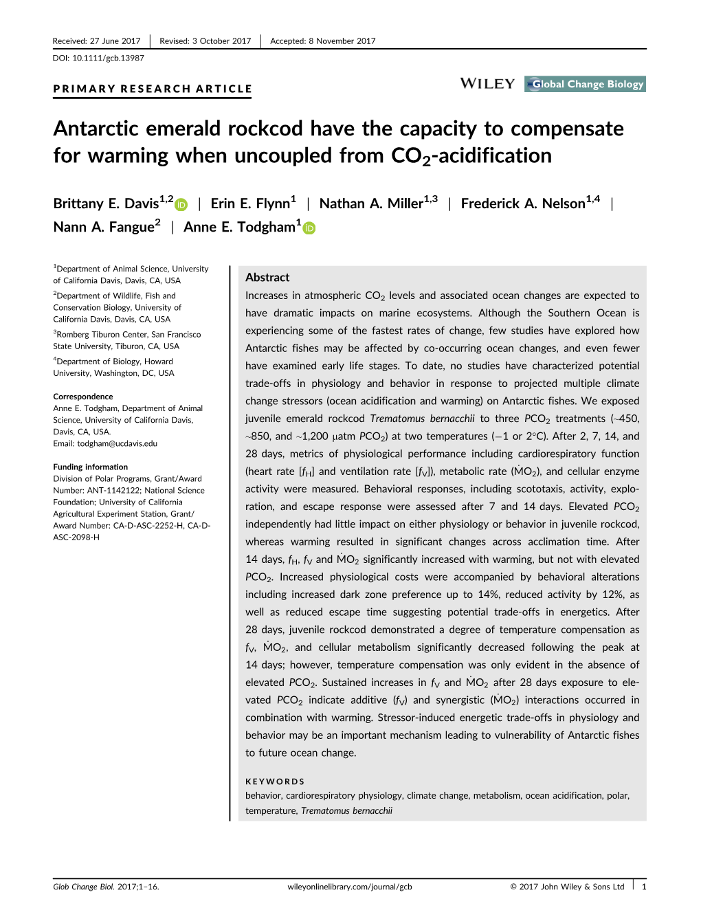 Antarctic Emerald Rockcod Have the Capacity to Compensate for Warming When Uncoupled from CO2-Acidification