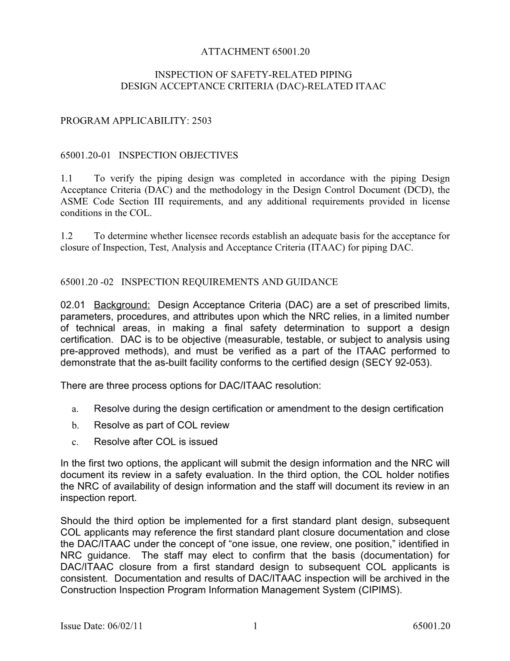 Inspection of Safety-Related Piping