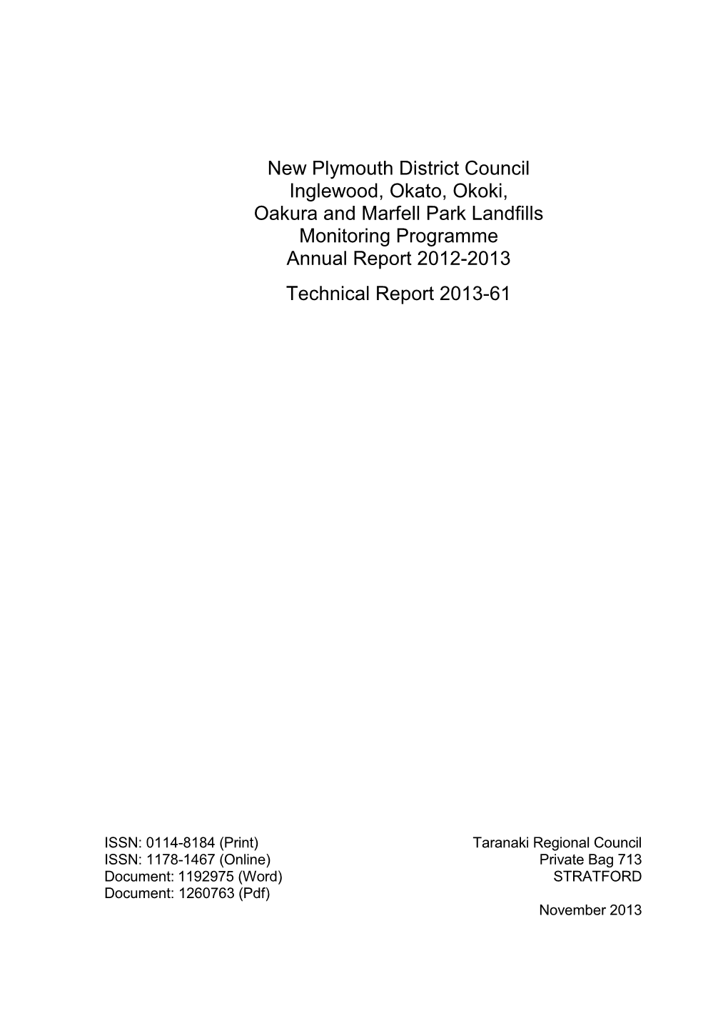 NPDC Inglewood, Okato, Okoki, Oakura and Marfell Park Landfills