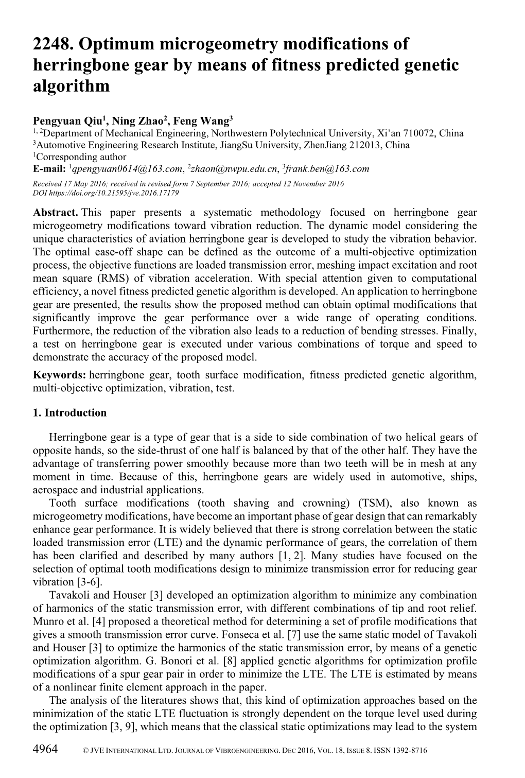 2248. Optimum Microgeometry Modifications of Herringbone Gear by Means of Fitness Predicted Genetic Algorithm