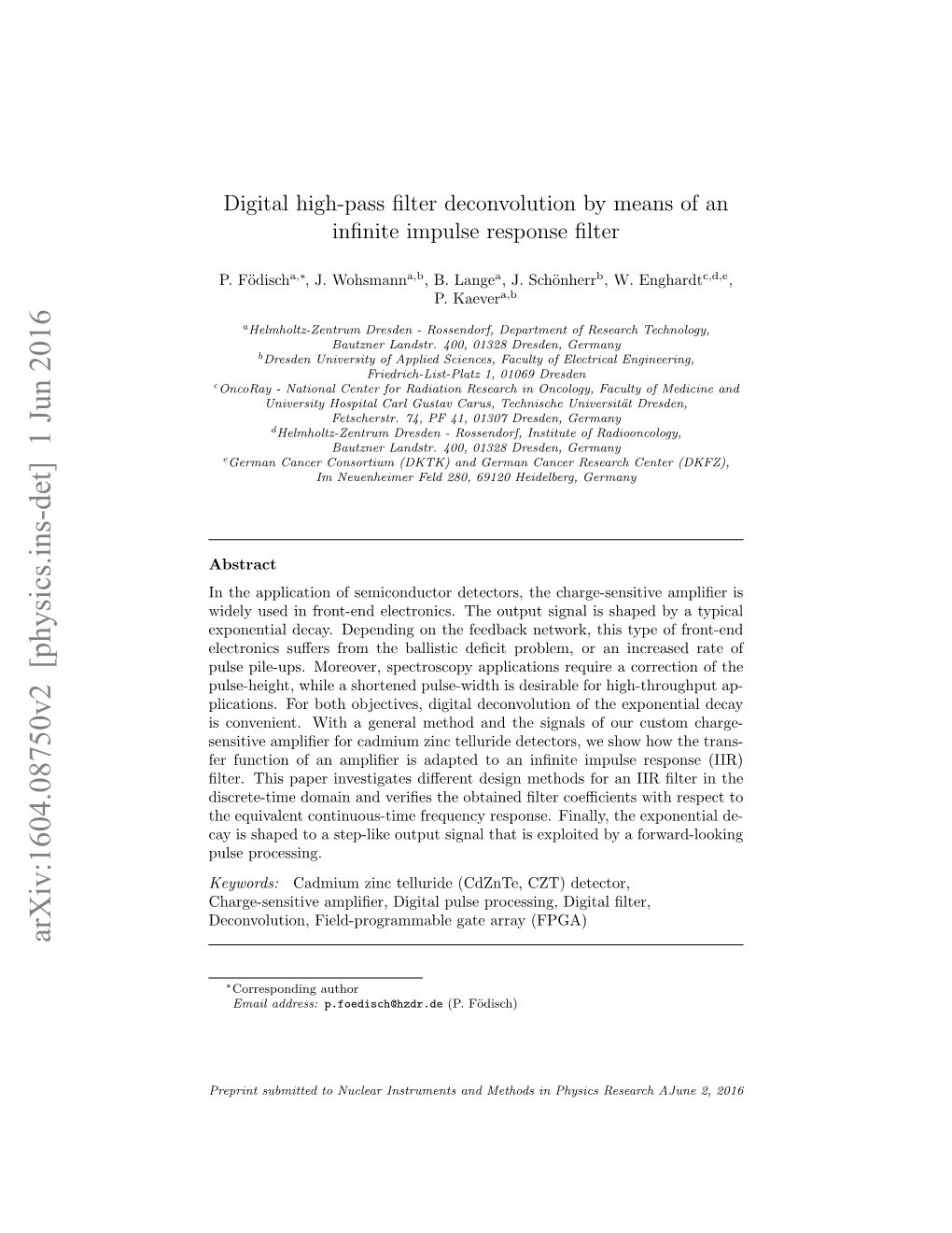 Digital High-Pass Filter Deconvolution by Means of an Infinite Impulse