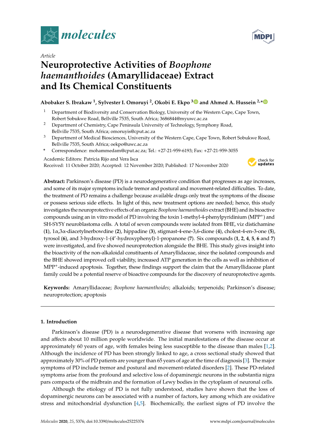 Amaryllidaceae) Extract and Its Chemical Constituents