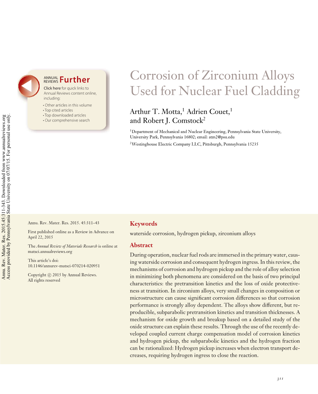 Corrosion of Zirconium Alloys Used for Nuclear Fuel Cladding