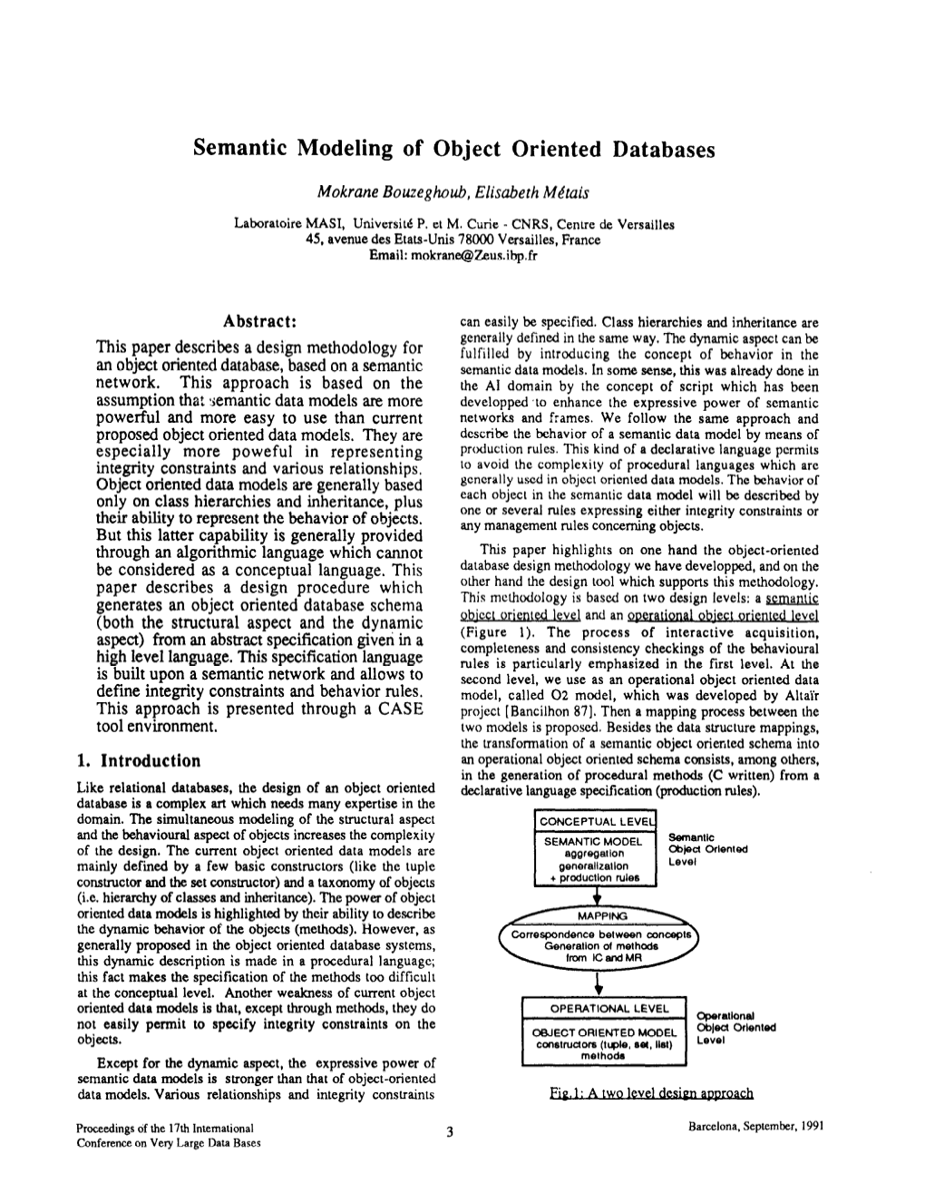 Semantic Modeling of Object Oriented Databases